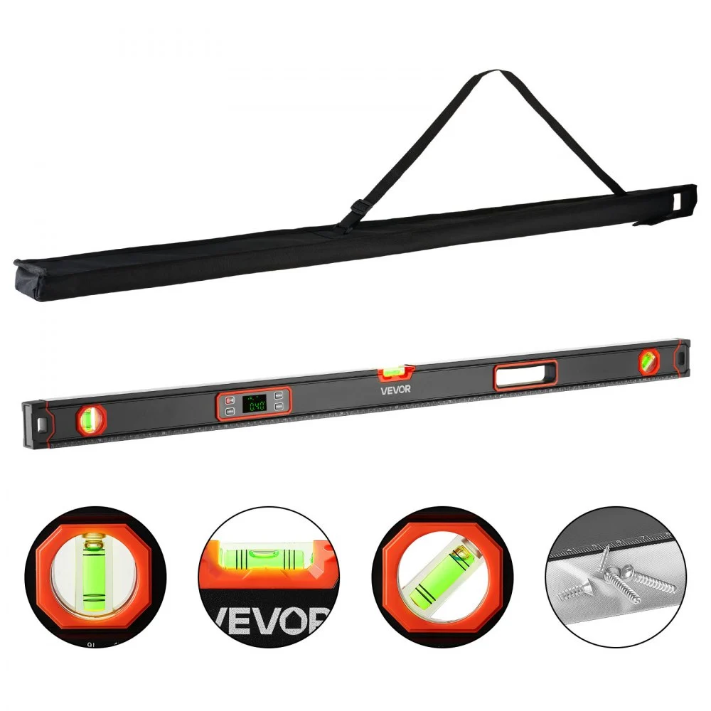 VEVOR Digital Level, 48 in Length, Magnetic Electronic Level with LED Backlit Display, 360° Electronic Leveler Tool with 0°/45°/90° Bubble Vials, IP54 Rating for Construction Carpentry Home Renovation