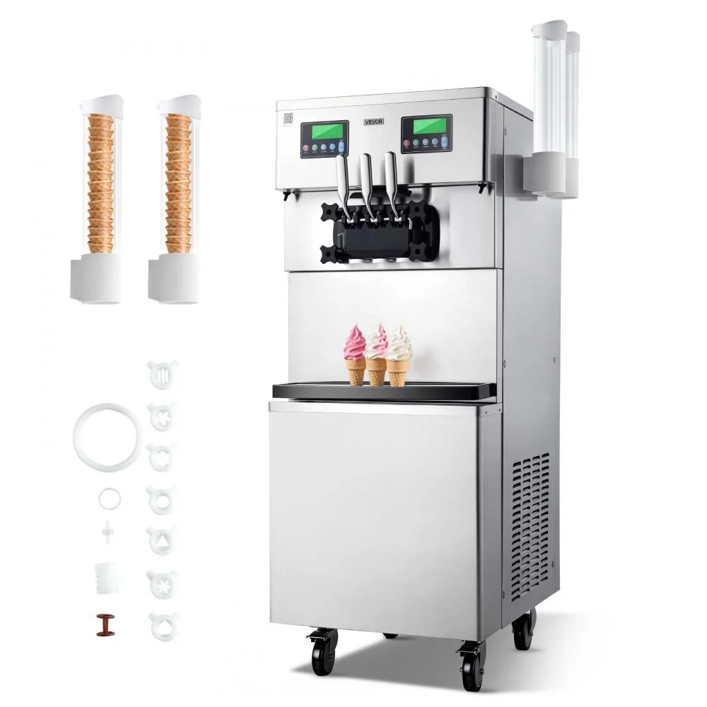 Summer Sale
VEVOR Commercial Ice Cream Machine, 34-44L/H Yield, Dual-Compressor Freestanding Soft Serve Ice Cream Maker with 2*10L Hoppers & 3 Flavors, Pre-Cooling Puffing Low-Mix Alert for Snack Dessert Shops