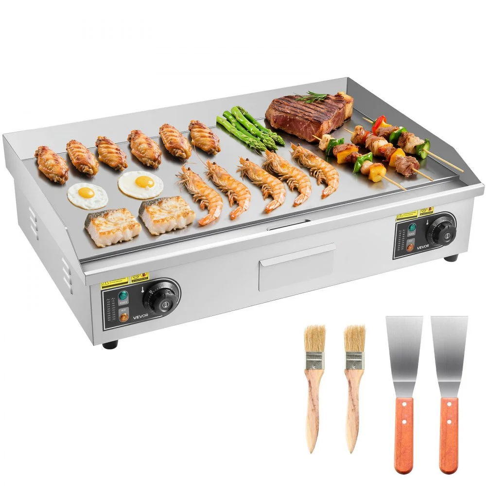 Summer Sale
VEVOR Commercial Electric Griddle, 28.54 x 15.75 inches, 4400W, 122-570°F Adjustable Temp Control, Stainless Steel Body, Half Grooved Half Flat, with 2 Spatulas, 2 Brushes, and 4 Foot Pads, for Steak