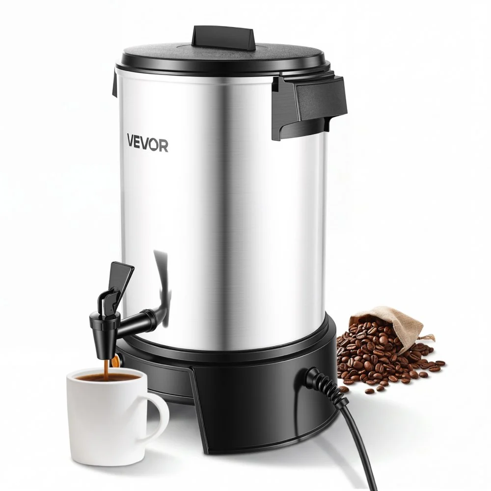 VEVOR Commercial Coffee Urn, 30 Cup 152oz Hot Beverage Dispenser with Dripless Faucet, 1090W Quick-Brewing Coffee Maker, Automatic Temperature Control, for Catering, Party, Church & Restaurant