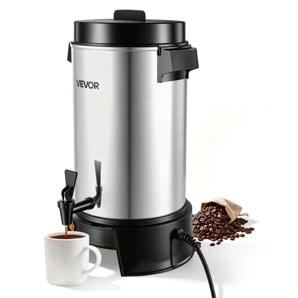 VEVOR Commercial Coffee Urn, 40 Cup 203oz Hot Beverage Dispenser with Dripless Faucet, 1090W Quick-Brewing Coffee Maker, Automatic Temperature Control, for Catering, Party, Church & Restaurant