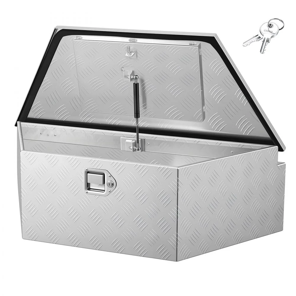 VEVOR Trailer Tongue Box, 39" x 16.5" x 12" Aluminum Trailer Tongue Tool Box, Heavy Duty Storage Organizer with Lock & Keys, Utility Tool Chest for Pickup Truck Bed, RV, SUV, Off-Road Vehicle, Silver