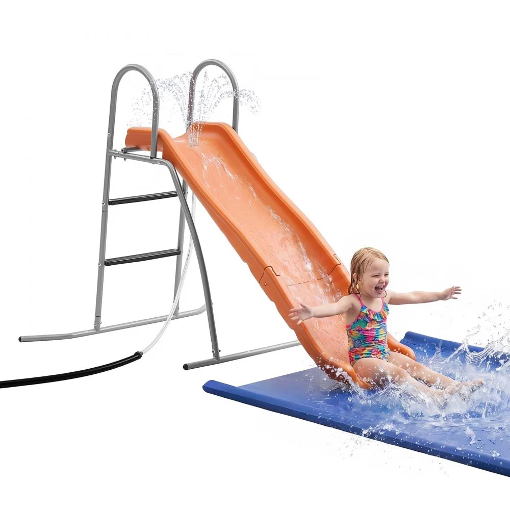 VEVOR Water Slide, 5.5ft Outdoor Waterslide for Kids, Free Standing Pool Wave Slide with 6.5ft Ground Tarp, Built in Adjustable Sprinkler, Metal Plastic Playground Equipment, Platform for Backyard Fun