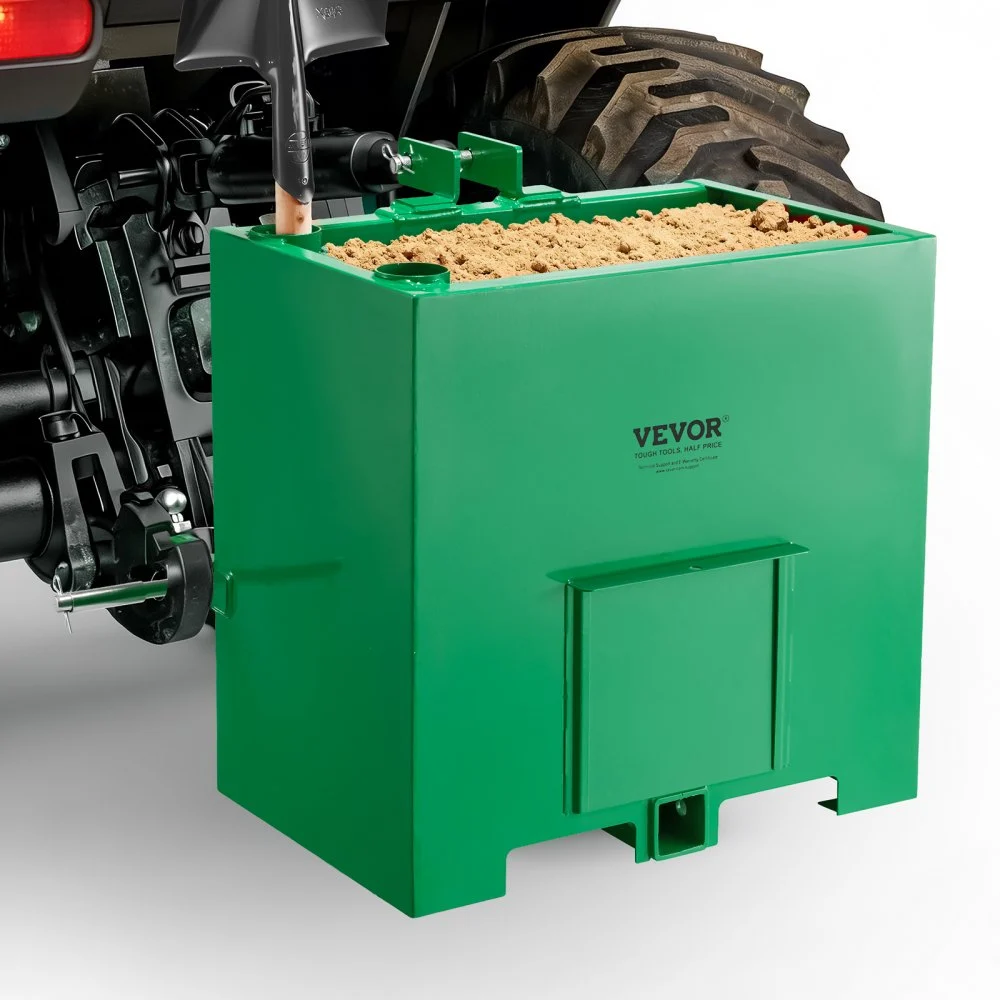 VEVOR Ballast Box, 3-Point Category 1 Tractor Ballast of 800 lbs Capacity, with Standard 2 Inch Hitch Receiver, Heavy-Duty Steel 5 ft³ Large Volume Durable Loader Attachment with Sliding Door, Green