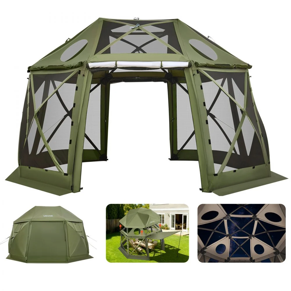 Summer Sale
VEVOR Pop up Gazebo Screen Tent, 13 x 13 ft, 13-Sided Spherical Camping Canopy Tent with Removable Top & Carry Bag, Quick-Set & Bite-Proof, Screen House Sun Shelter for 10-12 Persons, Green