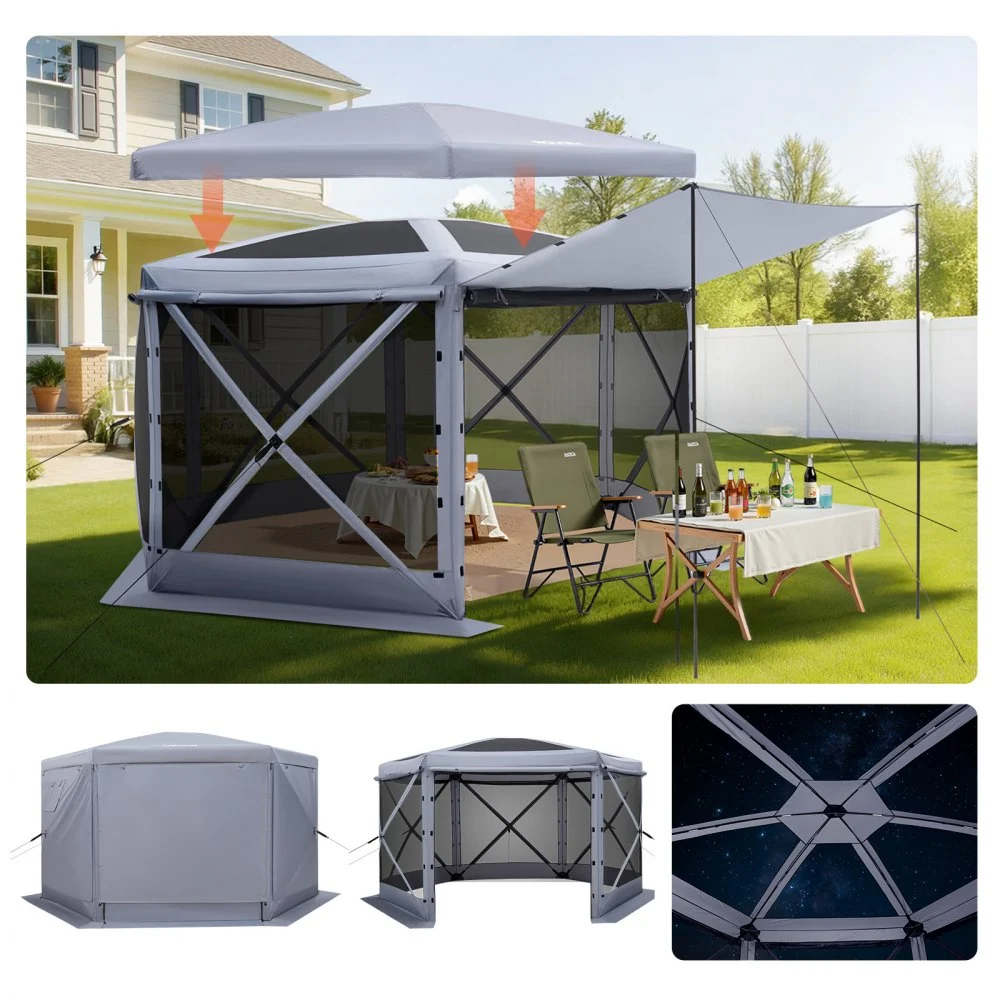 Summer Sale
VEVOR Pop up Gazebo Screen Tent, 12 x 12 ft Large 6-Sided Camping Canopy Tent with Removable Top & Carry Bag, Quick-Set & Bite-Proof, Screen House Sun Shelter for 8-10 Persons Backyard Patio, Grey