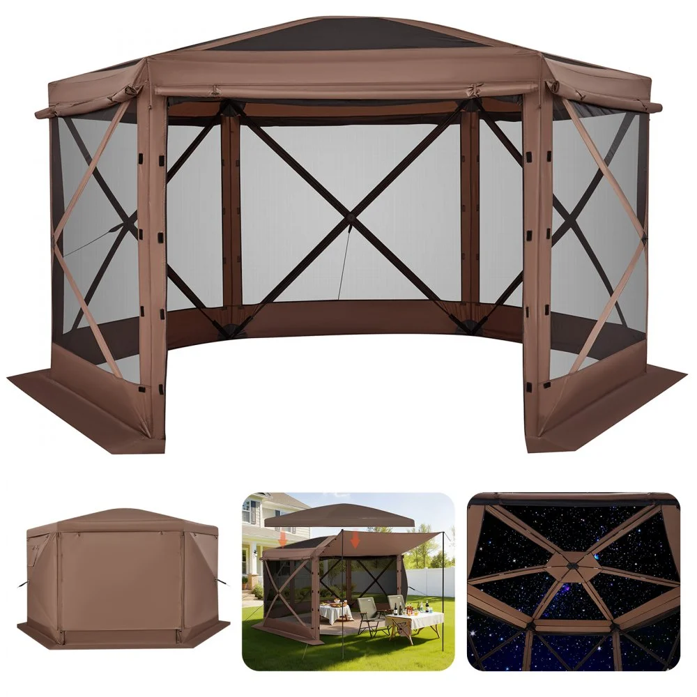 Summer Sale
VEVOR Pop up Gazebo Screen Tent, 12 x 12 ft Large 6-Sided Camping Canopy Tent with Removable Top & Carry Bag, Quick-Set & Bite-Proof, Screen House Sun Shelter for 8-10 Persons Backyard Patio, Brown