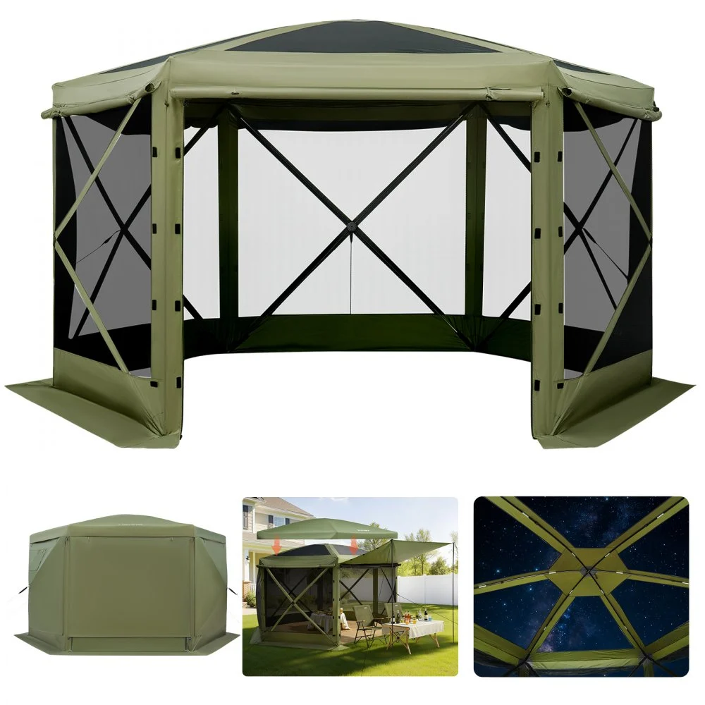Summer Sale
VEVOR Pop up Gazebo Screen Tent, 12 x 12 ft Large 6-Sided Camping Canopy Tent with Removable Top & Carry Bag, Quick-Set & Bite-Proof, Screen House Sun Shelter for 8-10 Persons Backyard Patio, Green
