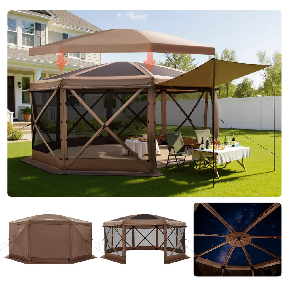 Summer Sale
VEVOR Pop up Gazebo Screen Tent, 15 x 15 ft Large 8-Sided Camping Canopy Tent with Removable Top & Carry Bag, Quick-Set & Bite-Proof, Screen House Sun Shelter for 12-15 Persons Backyard Patio, Brown