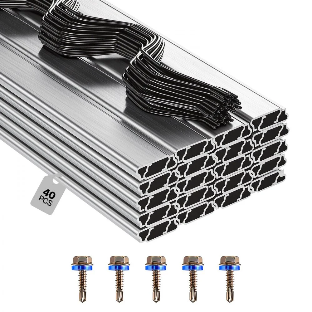 VEVOR Greenhouse Spring Wire and Lock Channel, 40 Packs 6.56 ft PVC-Coated Wiggle Wire & Aluminum Alloy Channel Bundle Kit with Included Screws, 0.05 in Thickened, Poly Film & Shade Cloth Attachments
