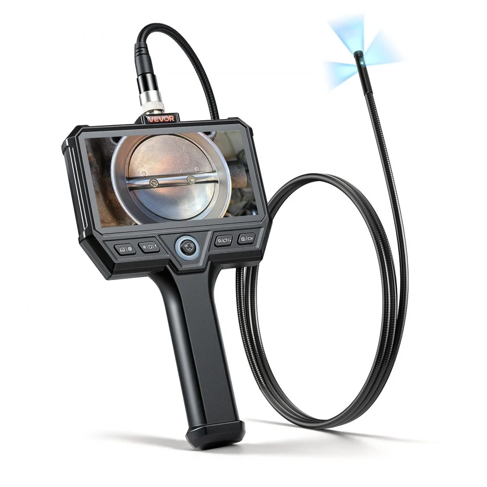 VEVOR Triple Lens Endoscope with Light, 5" HD IPS Screen Industrial Borescope Camera, 8 + 2 LED Lights, 8X Zoom, 5000mAh, IP67 Waterproof Inspection Snake Camera for Automotive, Plumbing (4.9FT Cable)