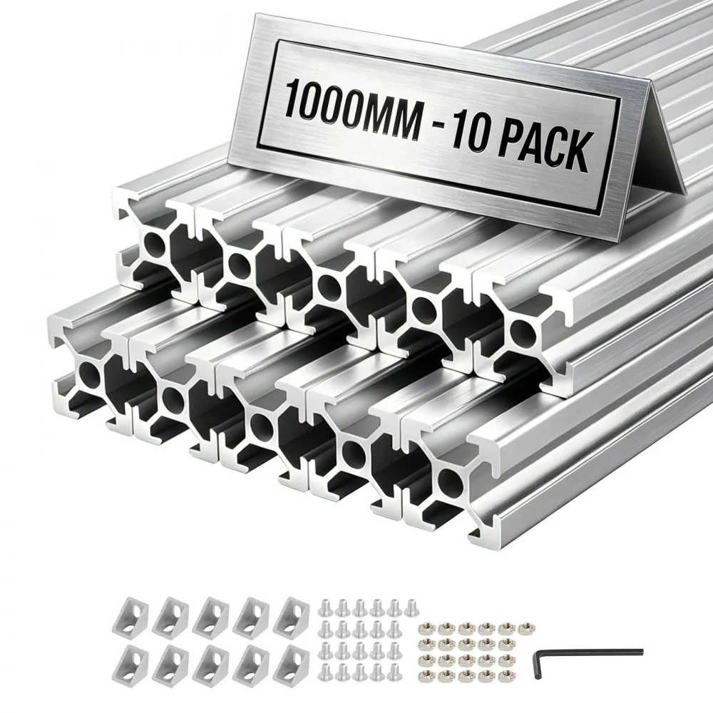 VEVOR 10PCS 2020 Aluminum Extrusion Profile, 39.37 Inch 1000 mm, T Slot European Standard Anodized Linear Rail, High-Strength Extruded Aluminum Rail, for 3D Printer Parts and CNC DIY Workbench, Silver