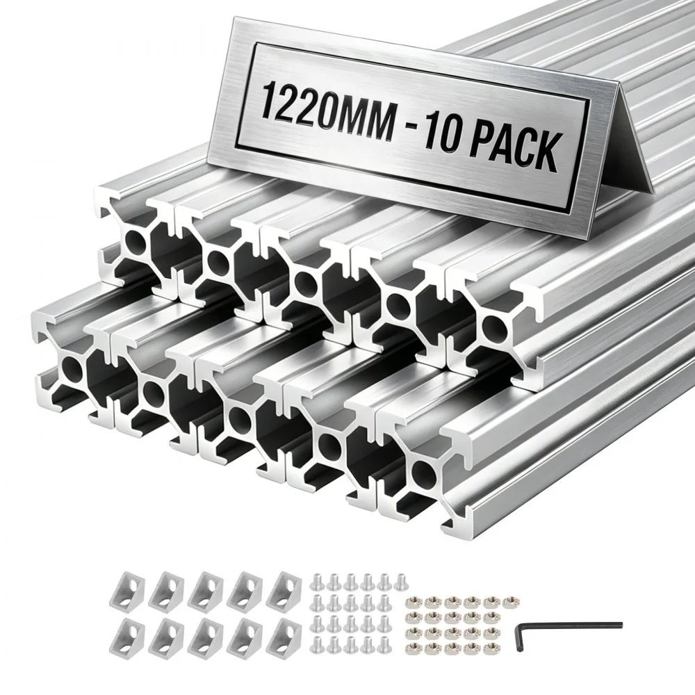 VEVOR 10PCS 2020 Aluminum Extrusion Profile, 48 Inch 1220 mm, T Slot European Standard Anodized Linear Rail, High-Strength Extruded Aluminum Rail, for 3D Printer Parts and CNC DIY Workbench, Silver