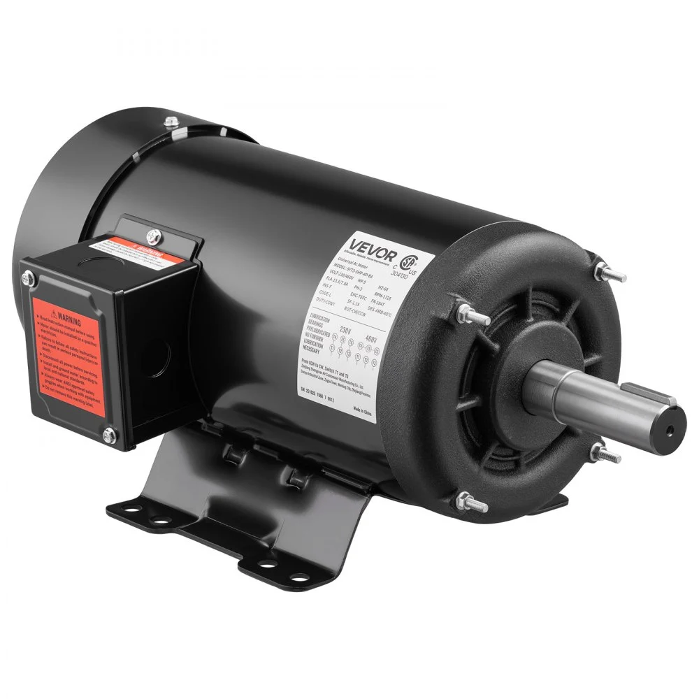 Summer Sale
VEVOR 5 HP Electric Motor, 1725RPM Air Compressor Motor, CW/CCW Rotation, 1.125 inch Shaft Diameter, 2.75inch Shaft Length, 20.7N.m Torque, Three-Phase, TEFC Cooling, 230V/460V, 184T Frame