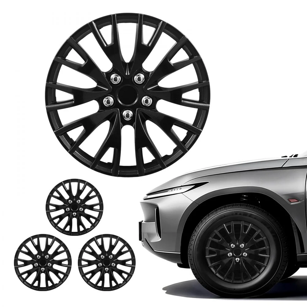 VEVOR Hubcaps Wheel Covers, 16 Inch Set of 4 Wheel Rim Cover Hubcaps OEM Replacement, R16 Size Snap On Car Hub Caps, Universal 20-Spoke ABS Tire Rim Caps for Hyundai Chevrolet Ford Honda, Gloss Black