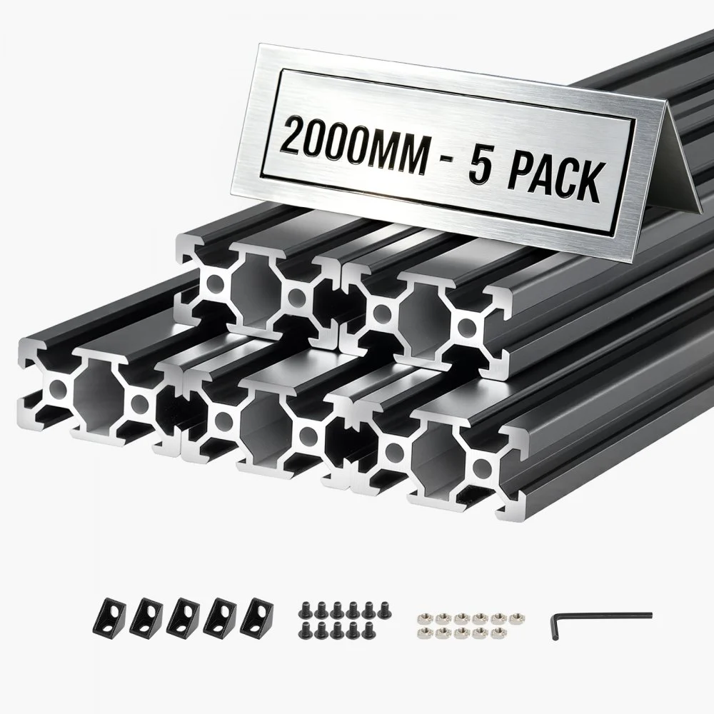 VEVOR 5PCS 2040 Aluminum Extrusion Profile, 78.74 Inch 2000 mm, V Slot European Standard Anodized Linear Rail, High-Strength Extruded Aluminum Rail, for 3D Printer Parts and CNC DIY Workbench, Black