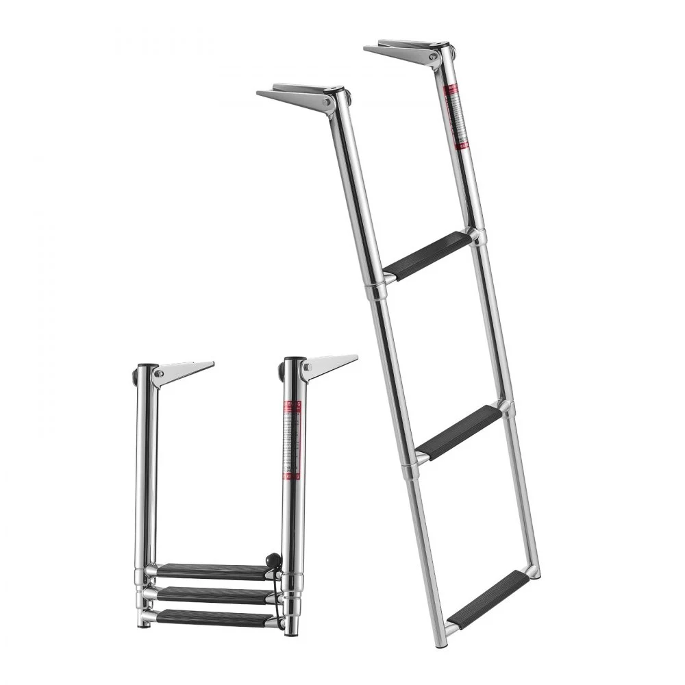 VEVOR Boat Ladder, 3 Steps, Stainless Steel Telescoping Folding Swim Deck Ladder for Rear Entry Inboard, Heavy Duty 600 lbs Capacity with Wide Anti-Slip Steps, for Outboards, Yacht, Pontoon Boats