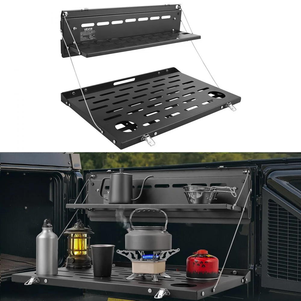 VEVOR Tailgate Table for 2021-2026 Ford Bronco 4 Door Hardtops (Exclude Bronco Sport), Foldable Molle Panel Drop Down Table, Rear Door Cargo Storage Rack Shelf Luggage Holder Carrier