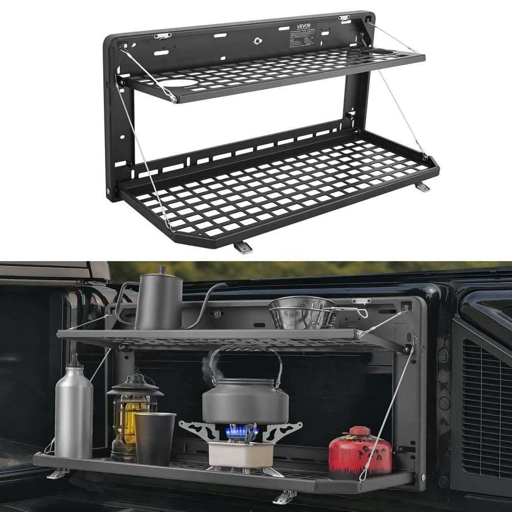 Clearance
VEVOR Tailgate Table for Jeep Wrangler JL 2019 - Present, Carbon Steel Foldable Molle Panel Double-Layer Drop Down Table, Rear Cargo Storage Rack Shelf Luggage Holder Carrier Camping Accessories
