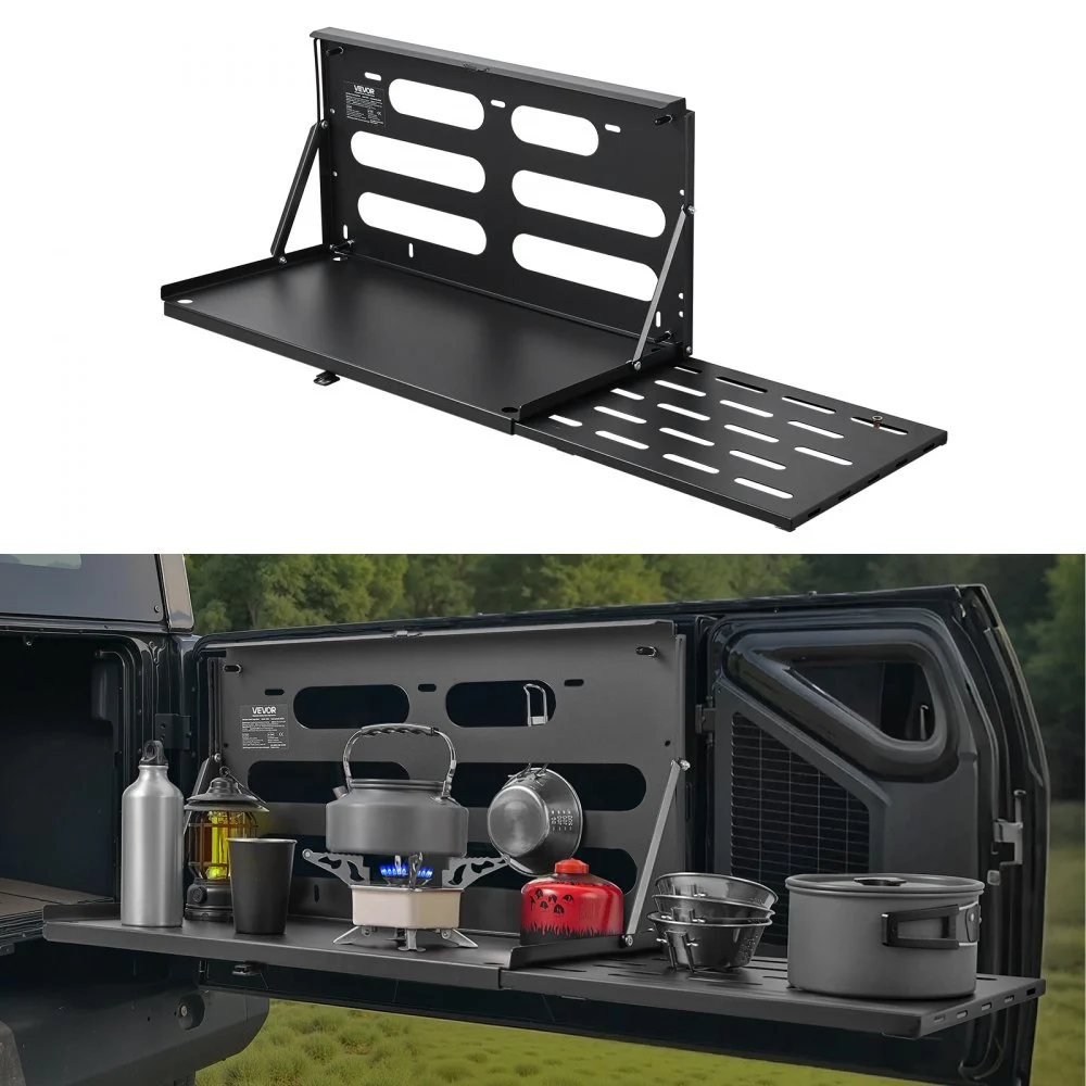 VEVOR Tailgate Table for Jeep Wrangler JL 2019 - Present , Carbon Steel Foldable Molle Panel Drop Down Table, Rear Door Cargo Storage Rack Shelf Luggage Holder Carrier Camping Accessories