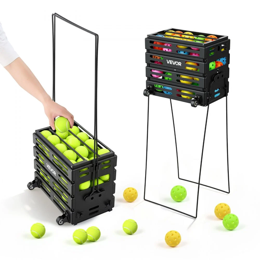 VEVOR Tennis Ball Hopper, Holds 80 Tennis Balls, Pickleball Basket Cart with Wheels for Easy Pick Up, Portable Pickleball Collection Caddy with Heavy-Duty Construction, for Training Carrying Storage