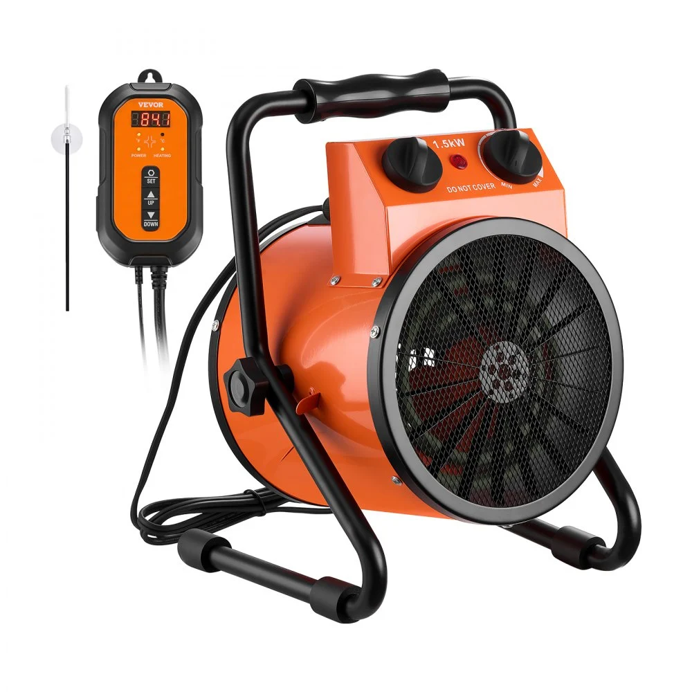 VEVOR Greenhouse Heater, 1500W Electric Space Heater with Thermostat, Heating Tube Element, 25° Adjustable Angle, IPX4 & Overheat Protection, Great for Grow Tent, Greenhouse, Flower Room, Home Office