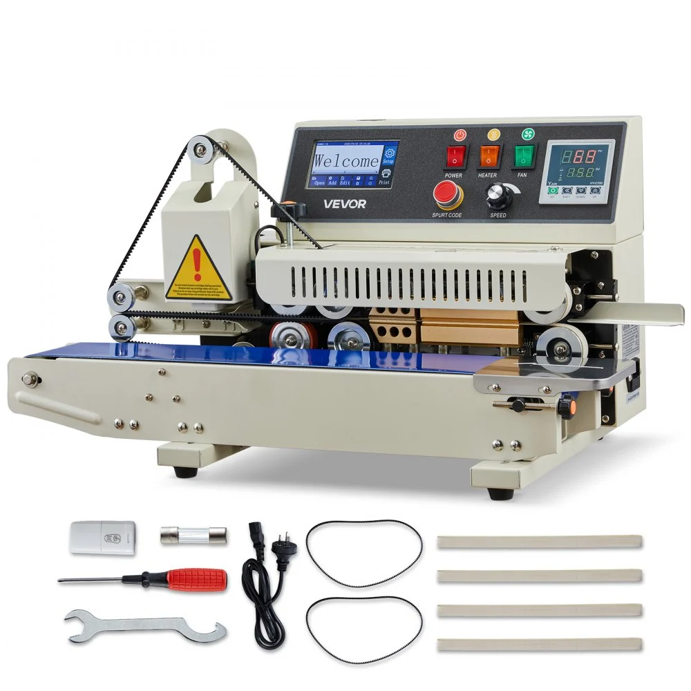 Summer Sale
VEVOR Continuous Bag Band Sealing Machine, 0.24-0.47 in Seal Width, Horizontal Band Sealer Machine with Ink Printing, Temp & Speed Adjustable, Heat Sealing Machine for 0.001-0.03 in Plastic Bags