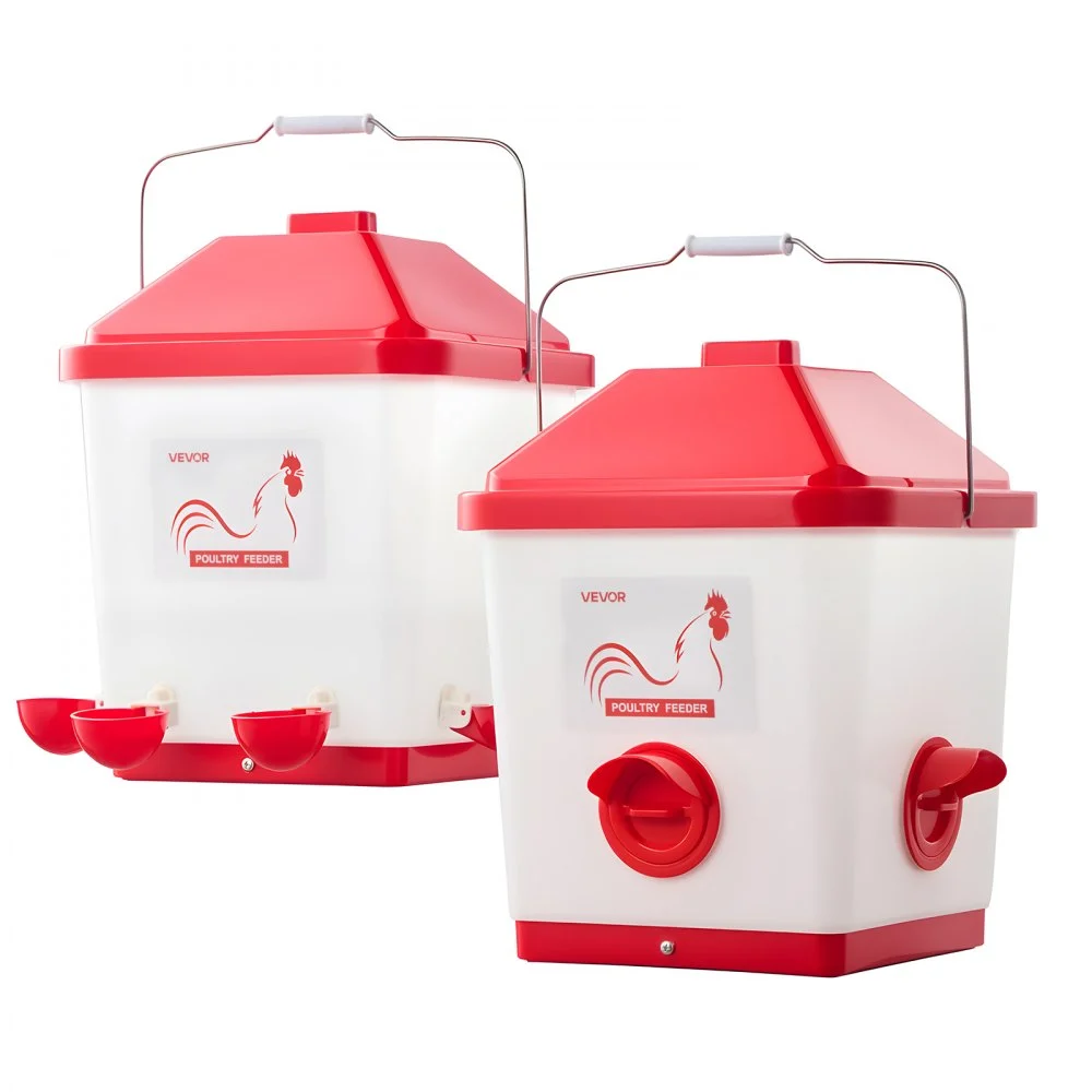 VEVOR Automatic Chicken Feeder & Waterer Set, 5 Gallon/40 Pounds, Rain Proof Hanging Poultry Feeder with Water Cup No Waste, Automatic Gravity, Avoid Small Animals, Suitable for Chicken, Duck, Turkey