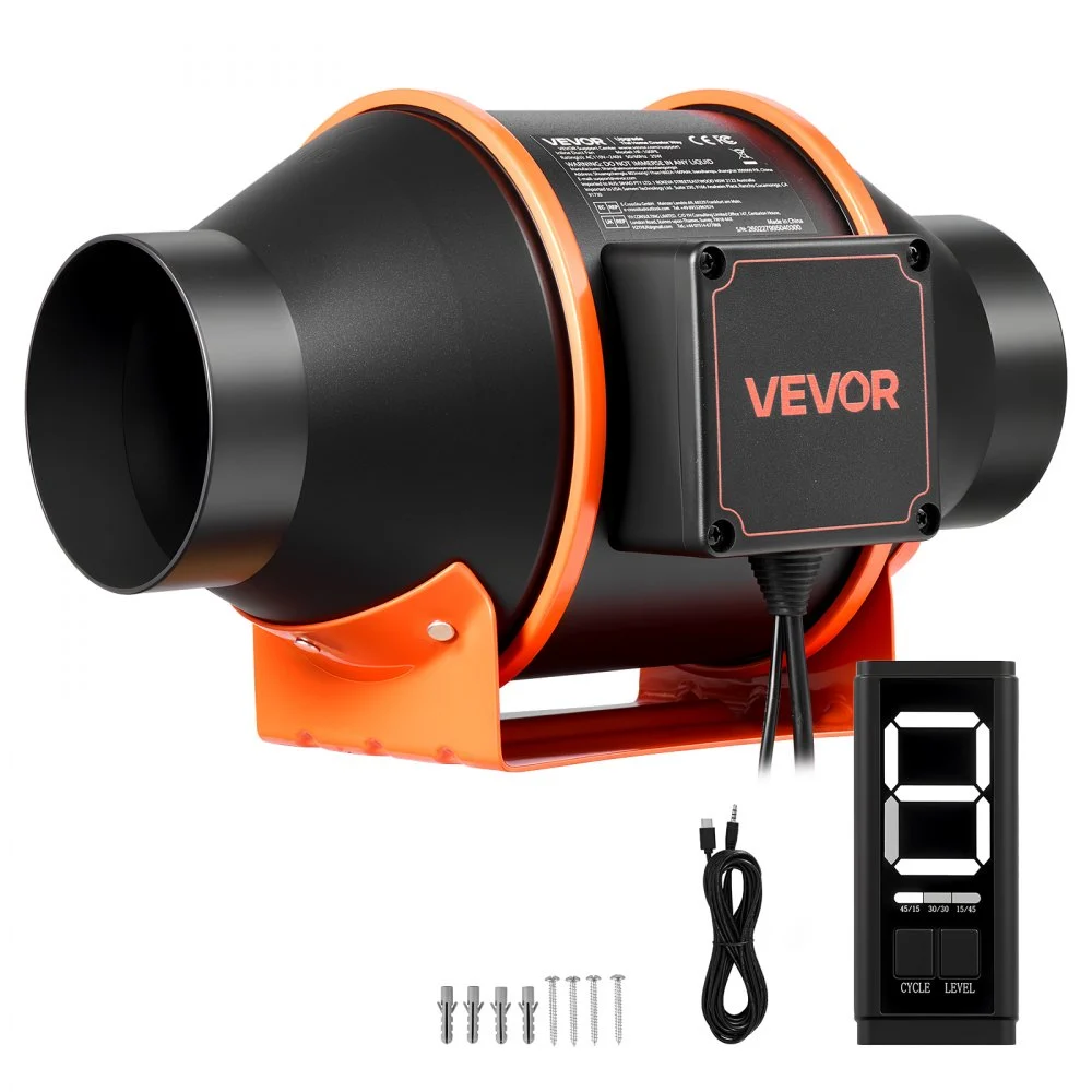VEVOR Inline Duct Fan, 205 CFM 4 inch EC Motor Ventilation Fan with 3-Speed Circulation, 10-Speed PWM Controller, Timer-Controlled Operation, Cooling for Grow Tents, Indoor Gardening, Hydroponics