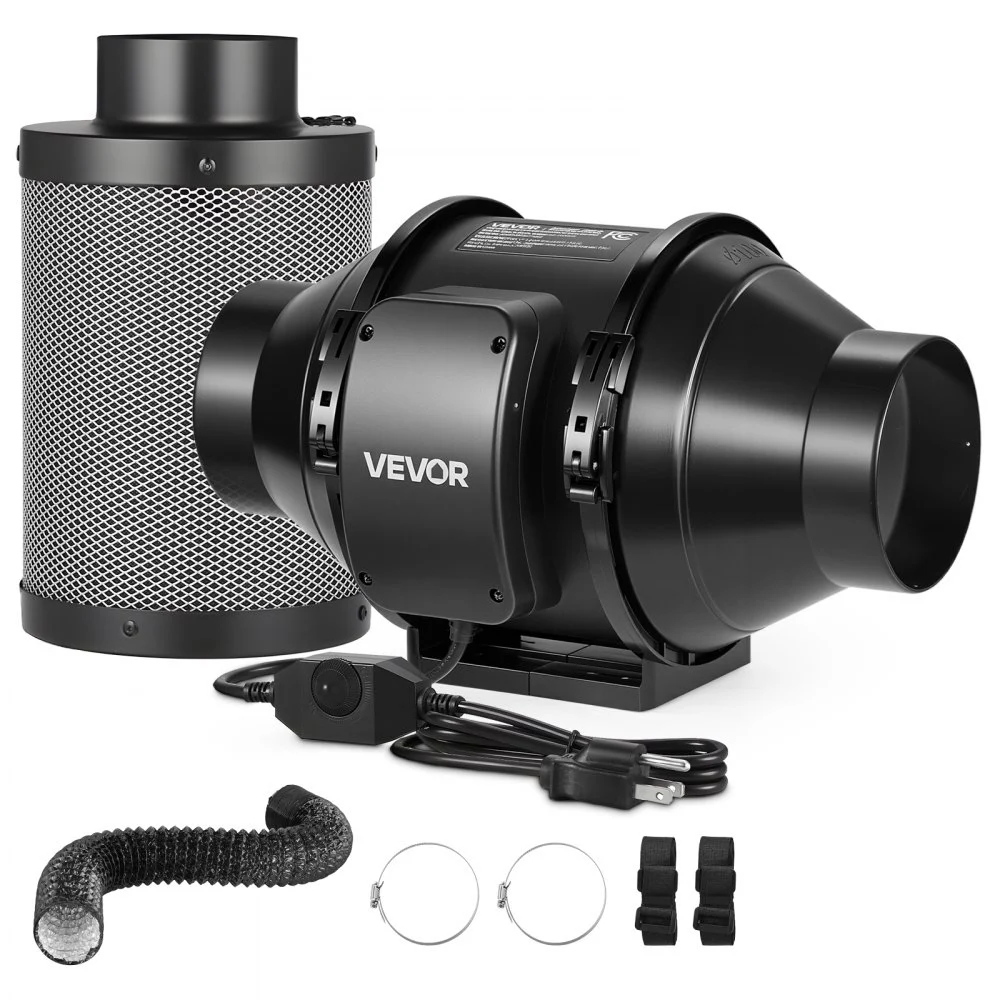 VEVOR 4" Air Filtration Kit, 180 CFM Inline Duct Fan with Speed Controller, Carbon Filter & Ducting Ventilation System for Heating Cooling Booster, Grow Tents, Hydroponics