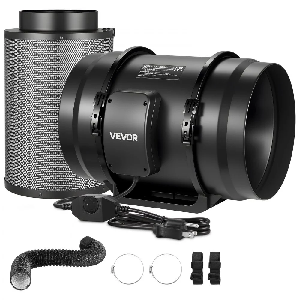 VEVOR 8" Air Filtration Kit, 180 CFM Inline Duct Fan with Speed Controller, Carbon Filter & Ducting Ventilation System for Heating Cooling Booster, Grow Tents, Hydroponics