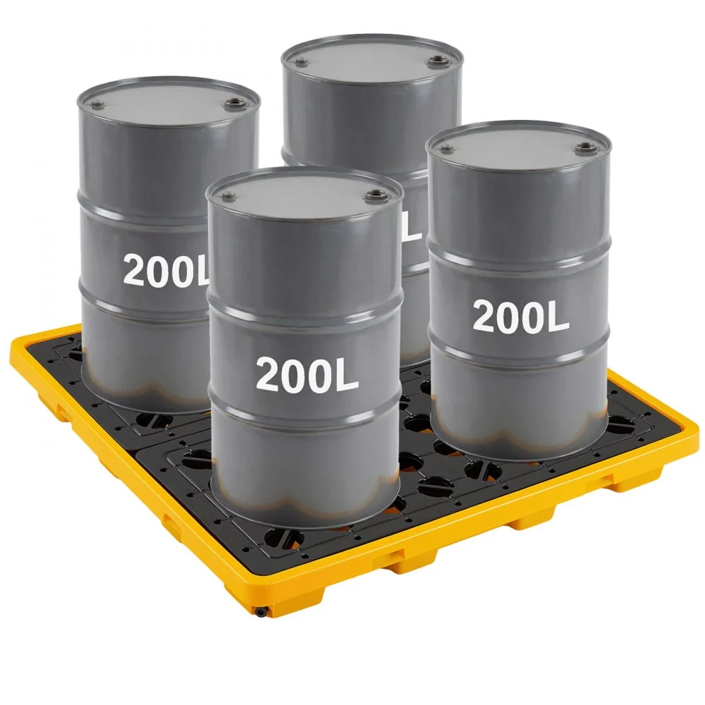 Summer Sale
VEVOR Spill Containment Pallet, 4 Drum Low Profile Spill Containment Modular Platform, 31 Gallon Sump, 8818 lbs Load Capacity, Heavy-Duty Polyethylene Tray with Drain, 51.4" x 50.4" x 5.9", Yellow