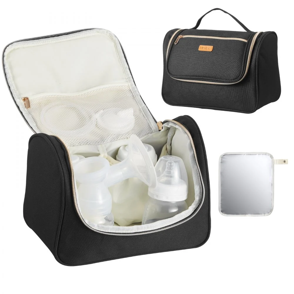 VEVOR Wearable Breast Pump Bag, Breast Feeding Bag with Waterproof Mat, Fits for M5/M6, Pumping Accessories & Breastmilk Storage, Portable Pump Carrying Case for Work, Travel & Family Use, Black
