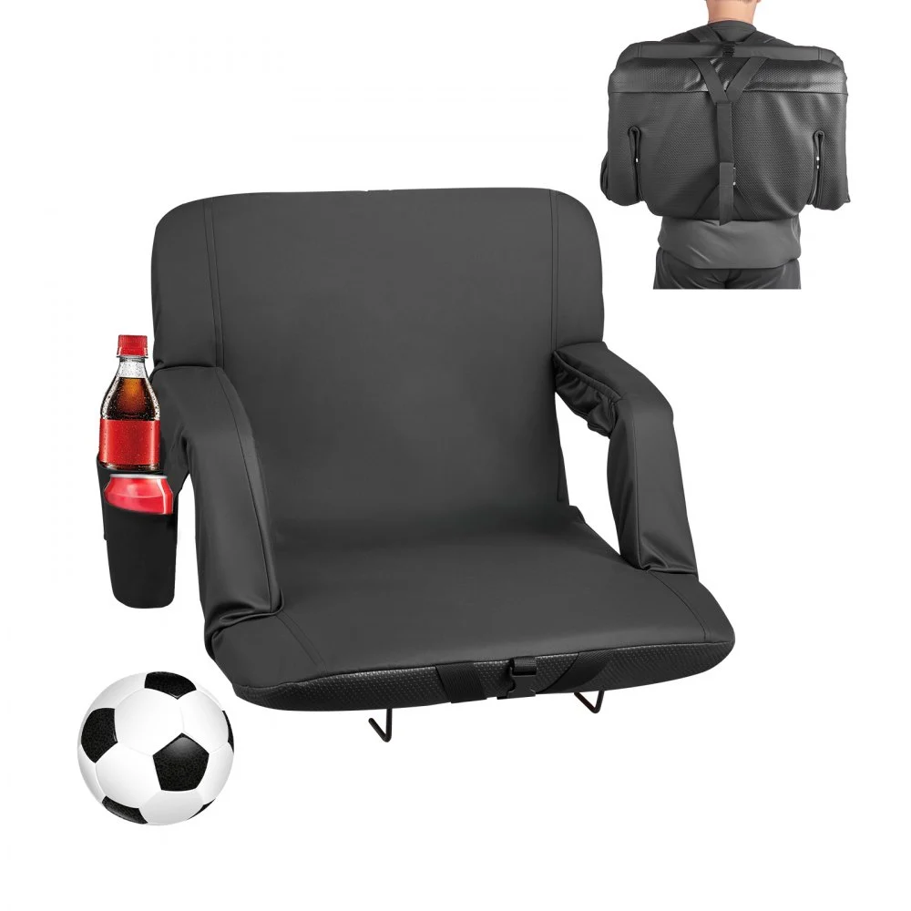 VEVOR Stadium Seat, 6 Adjustable Angle Bleacher Chair, 2.9'' Cushion Stadium Seat with Back Support and Armrest, Wide Bleacher Chair with Hook Pocket Cupholder for Picnics, Beach Sports, and Gaming