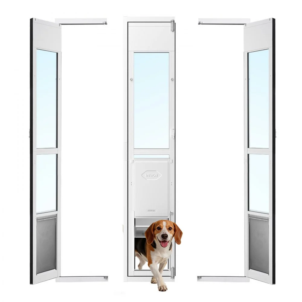 VEVOR Dog Door for Sliding Glass Door, 75 7/8" to 80 11/16" Adjustable Height, Aluminum Alloy Frame with Flap, Lock Design, for Large-Sized Dogs, 180° Swing-Open Sliding Glass Pet Doors for Renters