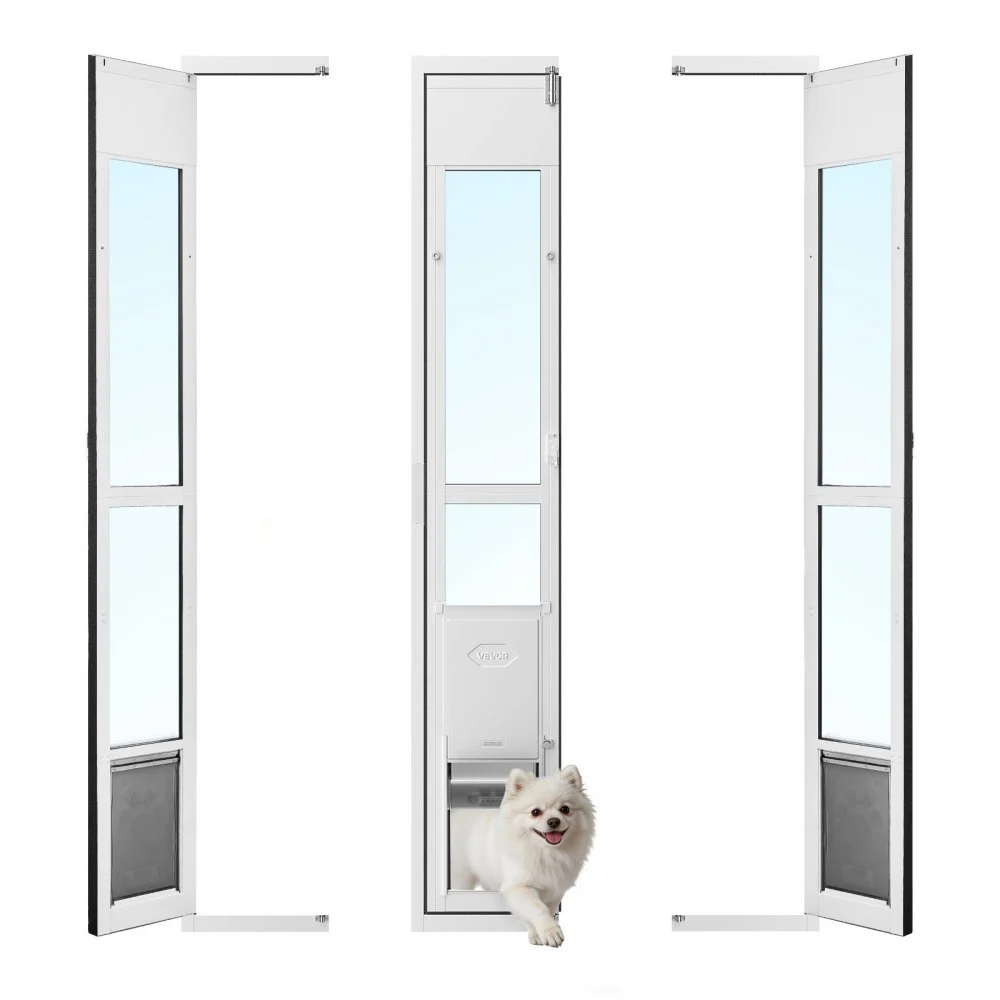 VEVOR Dog Door for Sliding Glass Door, 75 7/8" to 80 11/16" Adjustable Height, Aluminum Alloy Frame with Flap, Lock Design, for Medium-Sized Dogs, 180° Swing-Open Sliding Glass Pet Doors for Renters