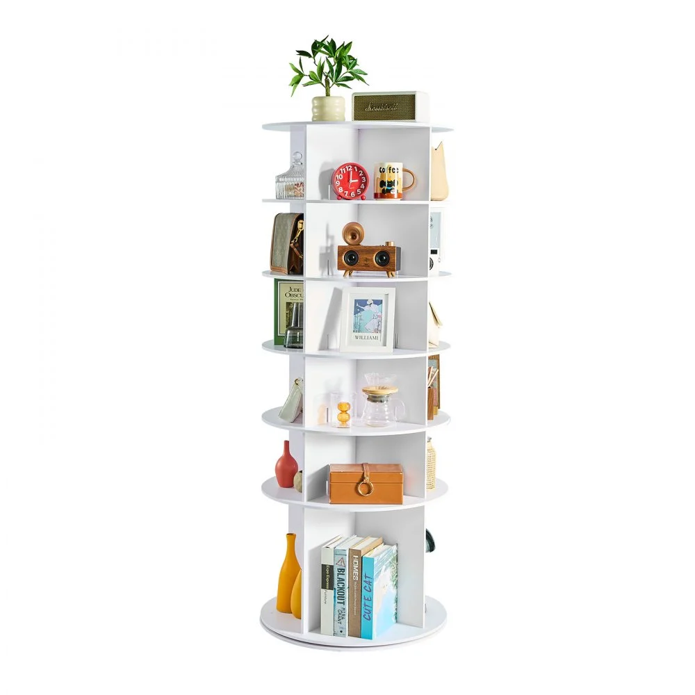 VEVOR 6 Tiers Rotating Shoe Rack Tower, 360° Spinning Shoe Rack, Revolving Storage Round Carousel Display, Freestanding Lazy Susan Organizer Display for Bedroom, Living Room, Entryway, Closet, White