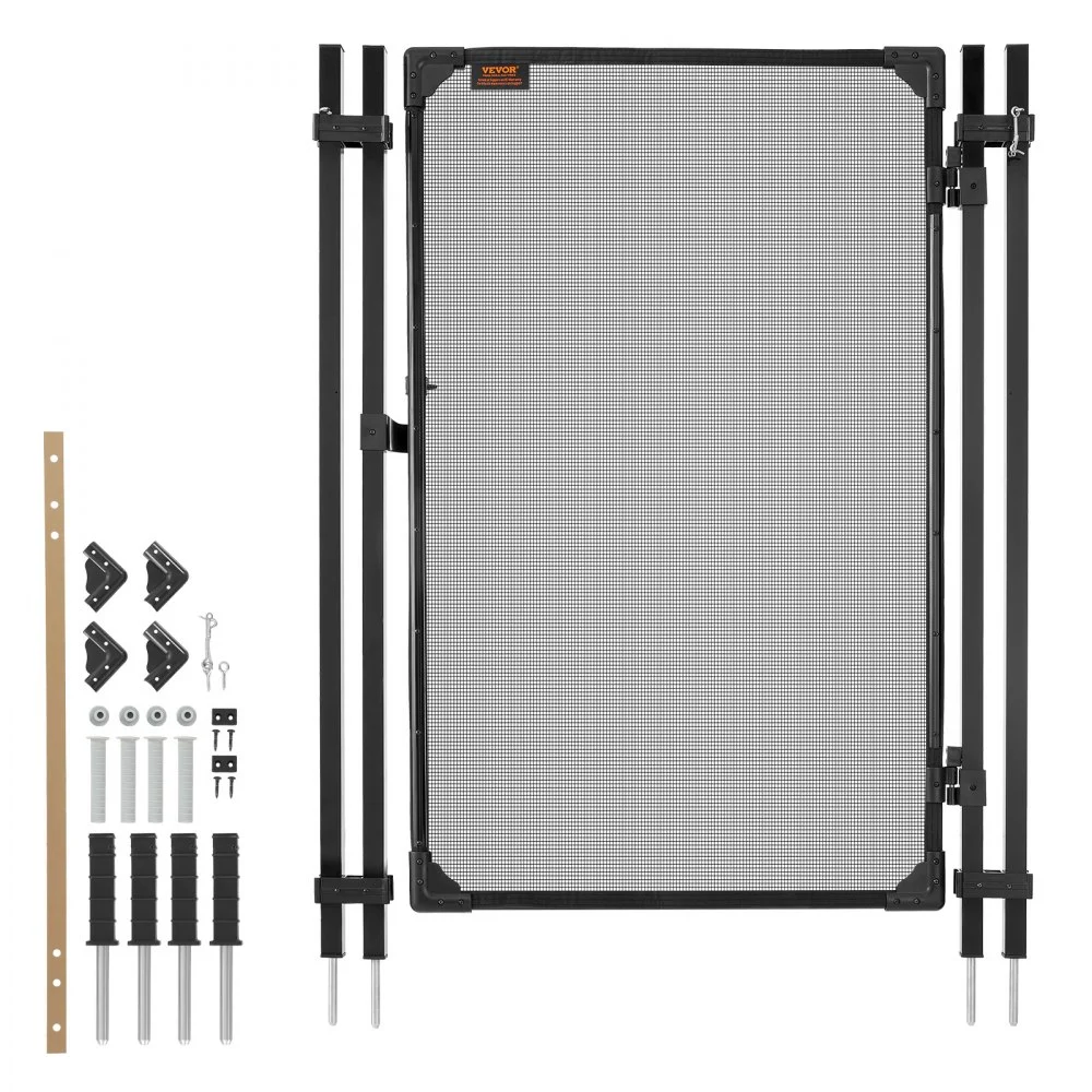 VEVOR Pool Fence Gate, 4 x 2.5 ft Inground Swimming Pool Fences Gate, Outdoor Security Fencing Door Kit with Metal Latch and Stopper, 352 gsm Teslin PVC Mesh, Square Tube, Easy Installation, Black