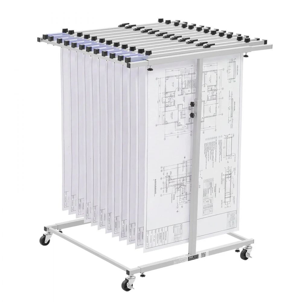 VEVOR Blueprint Storage Rack, Steel, Mobile Adjustable Blueprint Holder, Vertical Drawing Rack with Wheels, File Storage Organizer Stand, for Construction Plans Posters Home Office, Without Clamps