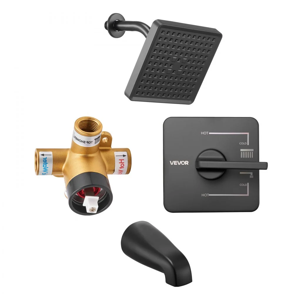 Clearance
VEVOR Tub and Shower Faucet Set, Complete with 6-Inch Rainfall Shower Head and Bathtub Spout, Single-Spray Single-Handle Tub Trim Kit with 304 Stainless Steel Valve Trim for Bathrooms, Matte Black