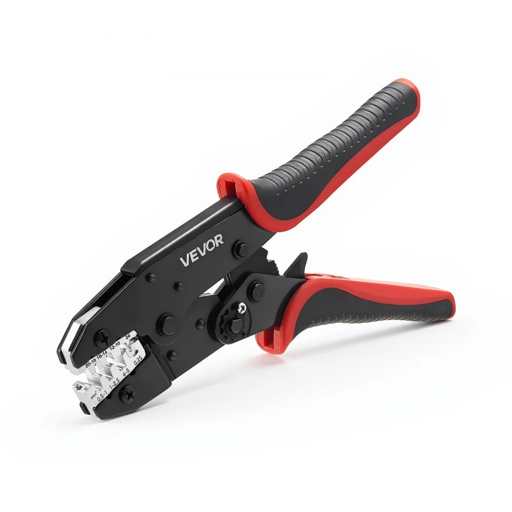 VEVOR Crimping Tool, 24-10 AWG Ratcheting Wire Crimper Tool, Labor-Saving Electrical Terminal Crimp Pliers with Clear Metric & AWG Markings, Quick Release, Adjustable Pressure for Multiple Terminals