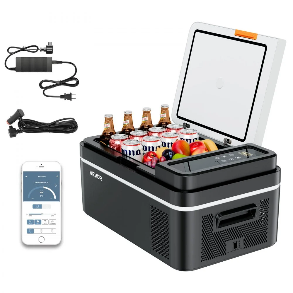 VEVOR Car Refrigerator, DC 12/24V AC100-240V Compressor Electric Cooler, -4°F to 68°F Car Fridge with APP Control, 21 QT Cars Freezer for RVs, Campsites, Boats, Camping, Fishing, 60W Portable Freezer