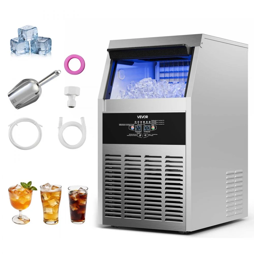 Summer Sale
VEVOR Commercial Ice Maker Machine, 130 lbs/24h with 30 lbs Storage Capacity, Built-in/Freestanding/Under Counter, Stainless Steel Ice Maker with LED Display & Self-Cleaning, for Home Bar Restaurant