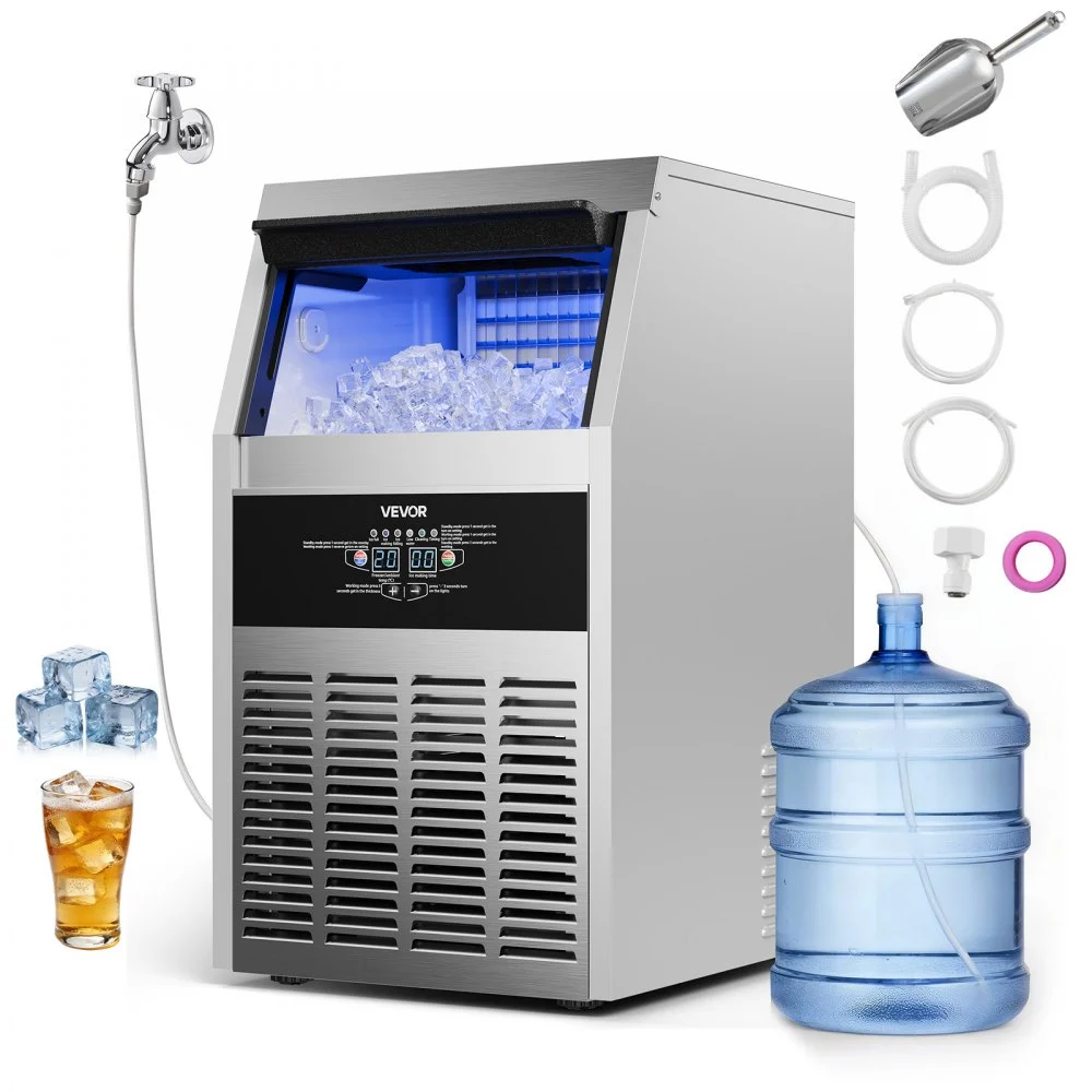 Summer Sale
VEVOR Commercial Ice Maker Machine, 150 lbs/24h with 30 lbs Storage Capacity, Built-in/Freestanding/Under Counter, Stainless Steel Ice Maker with LED Display & Self-Cleaning, for Home Bar Restaurant