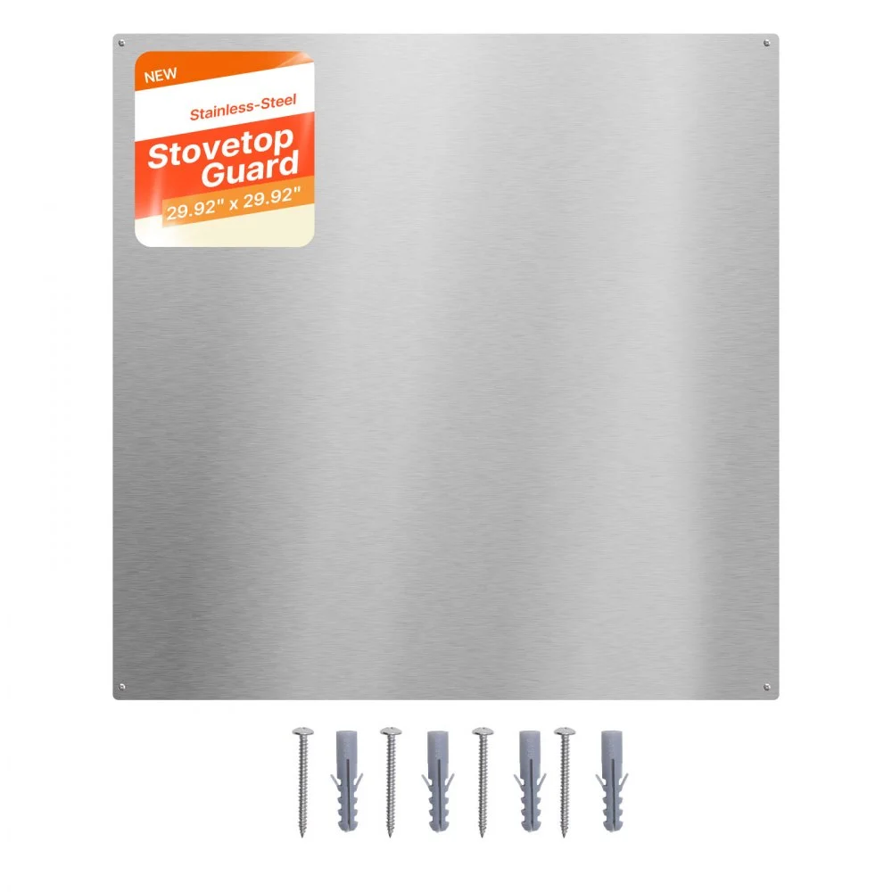 VEVOR 30" x 30" Stainless Steel Backsplash for Stove, Ultra Flat Splatter Guard, Wall Shield Range Hood Backsplash, Easy Clean Kitchen Wall Metal Panel, Pre-Drilled Holes for Easy Installation, Silver