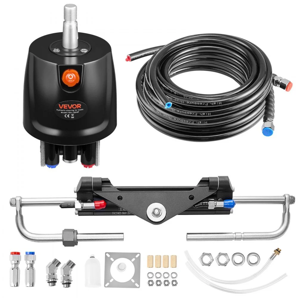 Summer Sale
VEVOR Hydraulic Steering Kit, 150 HP, Marine Boat Hydraulic Steering System, with 6.9 MPa/1000 psi Helm Pump, Two-Way Lock Cylinder, and 20ft High-Strength Hoses, for Single Station, Single-Engine Use