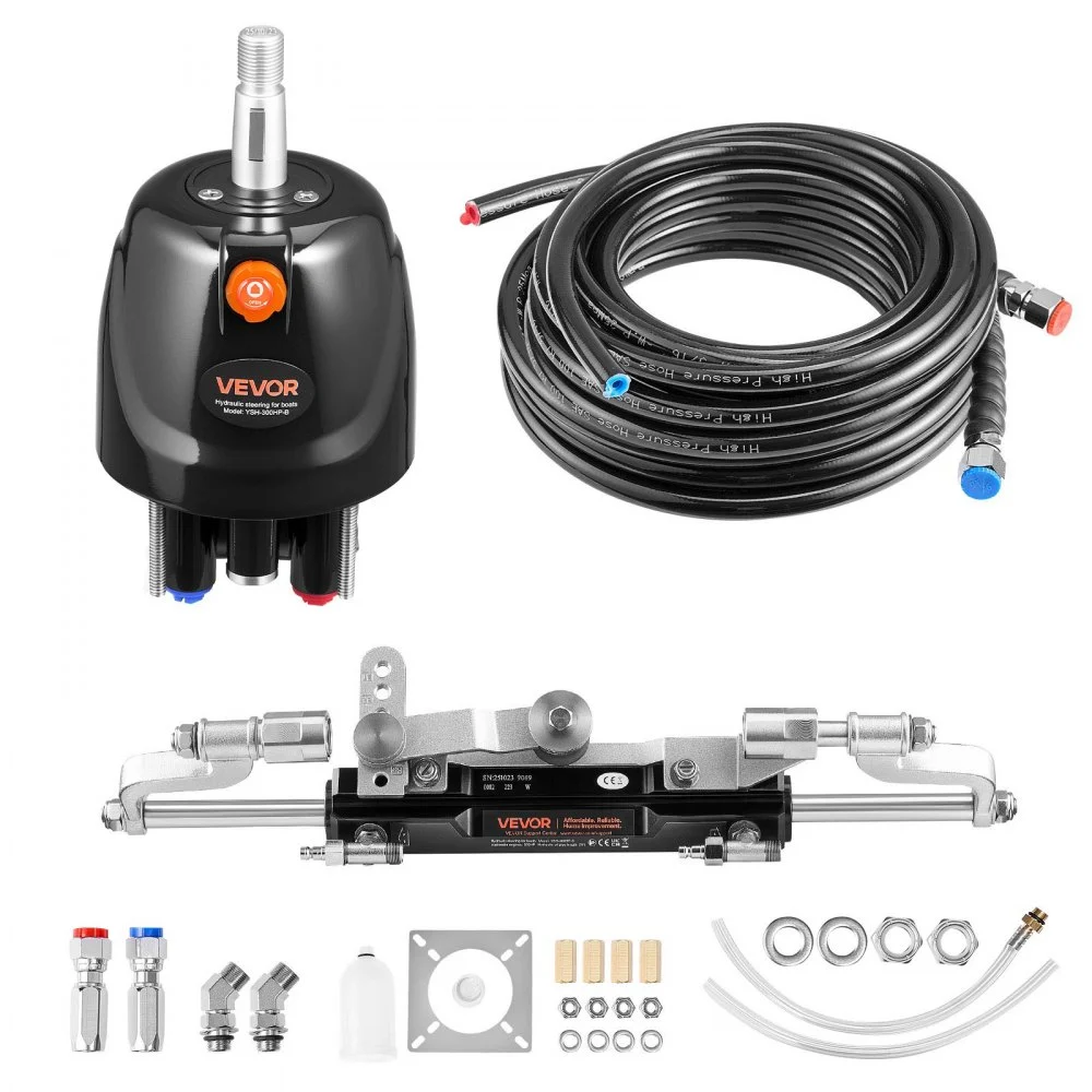 Summer Sale
VEVOR Hydraulic Steering Kit, 300 HP, Marine Boat Hydraulic Steering System, with 6.9 MPa/1000 psi Helm Pump, Two-Way Lock Cylinder, and 26ft High-Strength Hoses, for Single Station, Single-Engine Use