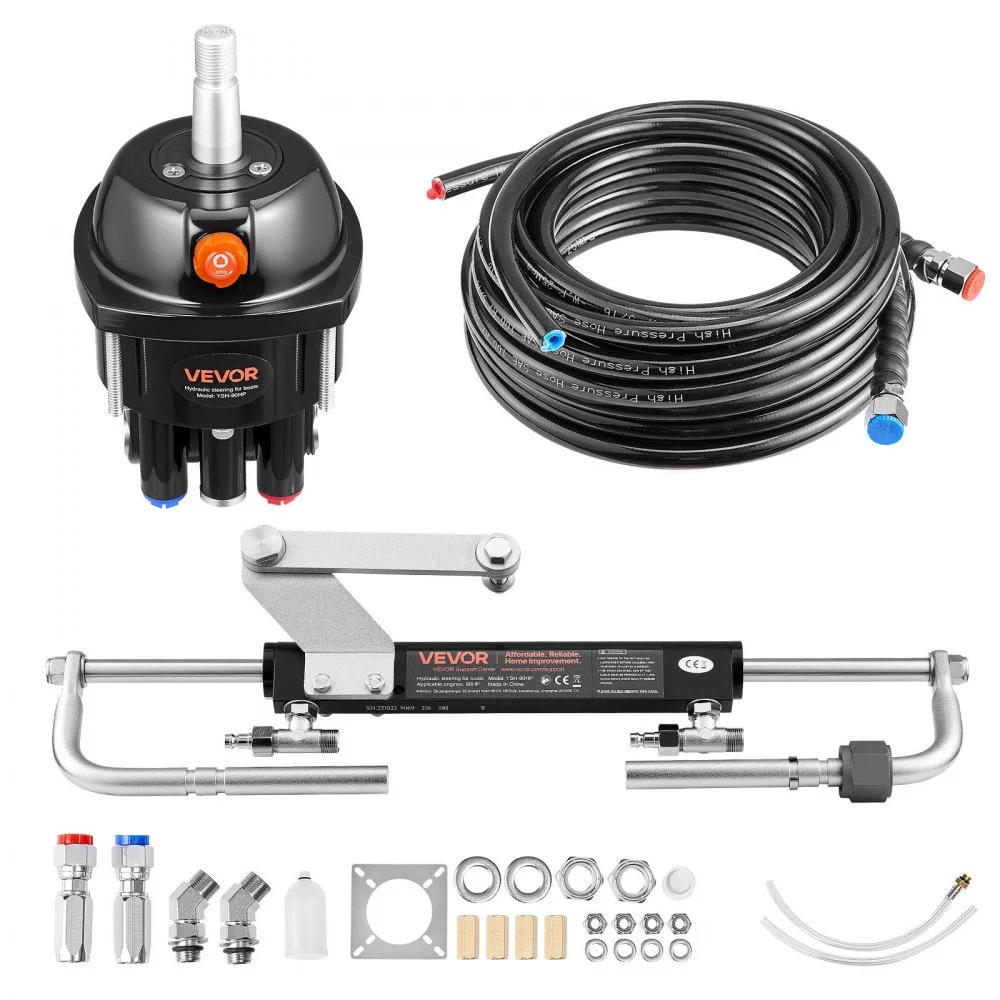 Summer Sale
VEVOR Hydraulic Steering Kit, 90 HP, Marine Boat Hydraulic Steering System, with 6.9 MPa/1000 psi Helm Pump, Two-Way Lock Cylinder, and 20 ft High-Strength Hoses, for Single Station, Single-Engine Use