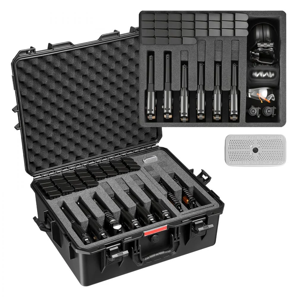 VEVOR Hard Pistol Case, Heavy Duty Hard Gun Case with XPE Foam Lining, Waterproof Pistol Storage Box with Customizable Interior & Handle for Gun, Lenses, Camera, Gear, TSA Compliant, 21.9x17.9x8.8 in