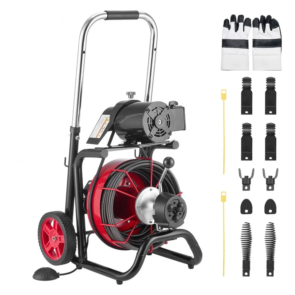 Summer Sale
VEVOR Drain Cleaner Machine 100 FT x 1/2 Inch, Auto Feed Sewer Snake Auger on Wheels - with 8 Cutters & Air-Activated Foot Switch for 2" to 6" Pipes